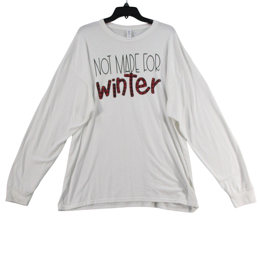 Rae Dunn Jerzees Women 2XL Not Made For Winter Graphic Long Sleeve T-Shirt White
